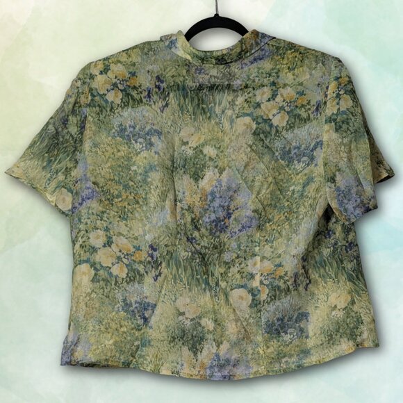 K Studio/Dress Barn Vintage 90s Sheer Floral Button Down, size L/XL - Picture 2 of 8